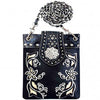 Western Concho Floral Embroidery Studded Mini Crossbody Bag-Black