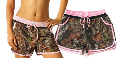 Women's Camouflage Board Shorts Swimsuit with Pink Trim