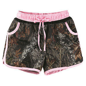 Women's Camouflage Board Shorts Swimsuit with Pink Trim