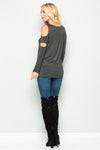 A Cutout Sleeve Reindeer Sequin Top -CHARCOAL - American Outdoor Woman