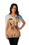 Giraffes on the Savannah Fringe Country T Shirt - American Outdoor Woman